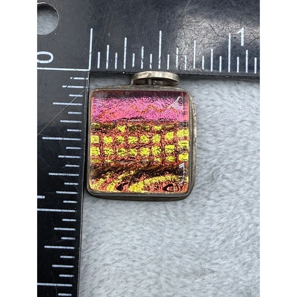 Vintage Dichroic Glass‎ Pendant Pink Yellow Sterling Silver